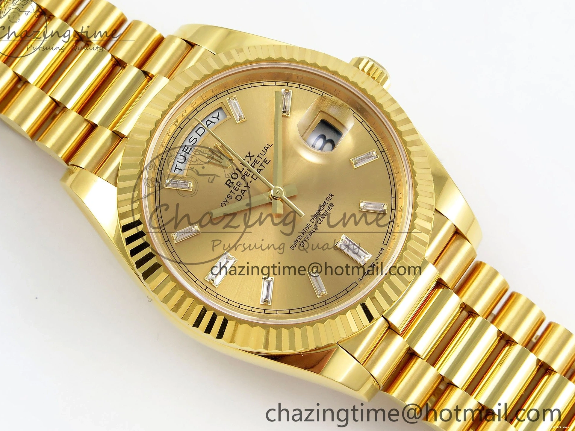 1225 WrinkleFree DayDate 40 228238 ARF 904L Steel YG Crystal Diamonds Bezel on President Bracelet VR 1550